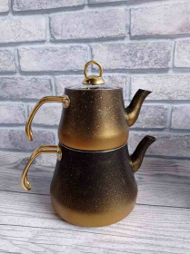 Фото двухъярусный чайник o.m.s. 8200 с гранитным покрытием 3 предмета (oms 8200-xl-gold)