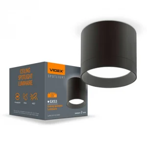 Світильник VIDEX IP44 під лампу GX53 накладний чорний (VL-SPF19A-B)