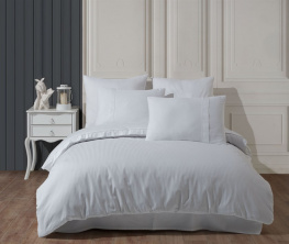 Фото комплект постельного белья hobby premium sateen 300tc stripe beyaz белый евро (68558_2,0)