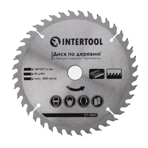 Круг пиляльний по дереву Intertool з твердосплавними напайками 180x22x1,5мм (CT-3043)