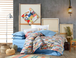 Фото комплект постельного белья hobby poplin mikado синий/горчичный 160x220см полутораспальный (54391_1,5)