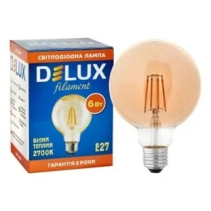 Фото светодиодная лампа delux globe g95 6вт e27 2700к amber filament (90016727)