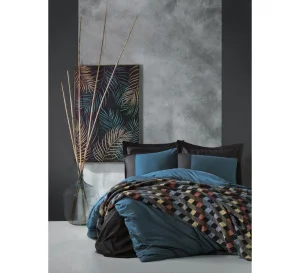 Комплект постільної білизни з пледом Cotton Box Plain Petrol Siyah 200x220см (CB_010077730)