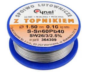 Припій для пайки дротяний на котушці VOREL Sn60-Pb40 1,5мм 100г (76814)
