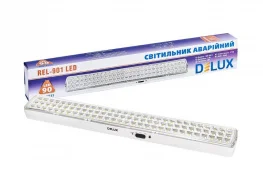 Фото аварийный светильник delux rel-901 2x3.7v 2ah 90led 6w 480x68x38мм (90016963)