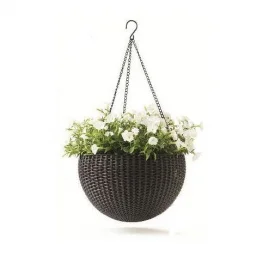 Фото горшок для растений keter rattan hanging sphere (7290106924567)