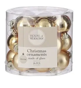 Набір скляних ялинкових кульок House of Seasons золотистий 2,5см 24 предмети (8718861799958)