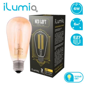 Світлодіодна філаментна лампа ilumia 085 LF-6-ST64-E27-WW 600Лм, 6Вт, 2300К
