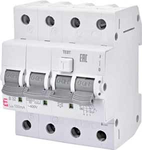 Диференціальний автоматичний вимикач ETI KZS-4M 3p+N C 32/0,03 тип AC 6kA (2174027)