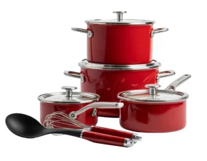 Набір посуду KitchenAid Steel Core, 10 предметів, 16,18,20,24 см, 1,3,2,3,7,6 л, червоний (CC004921-001)