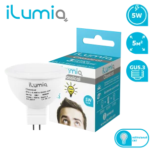Світлодіодна лампа ilumia 076 L-5-MR16-GU53-NW 500Лм, 5Вт, GU5.3, 4000К